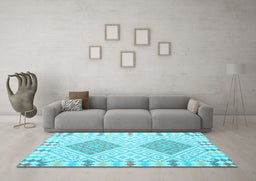 Machine Washable Southwestern Light Blue Country Rug in a Living Room, wshcon1831lblu