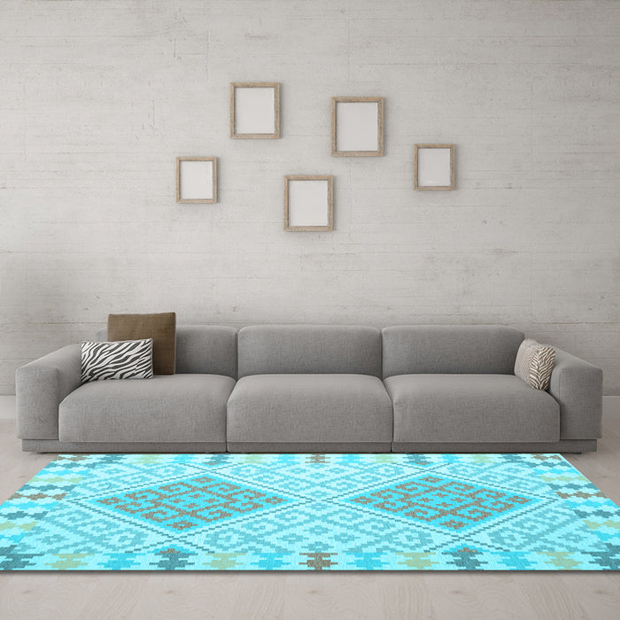 Machine Washable Southwestern Light Blue Country Rug in a Living Room, wshcon1831lblu
