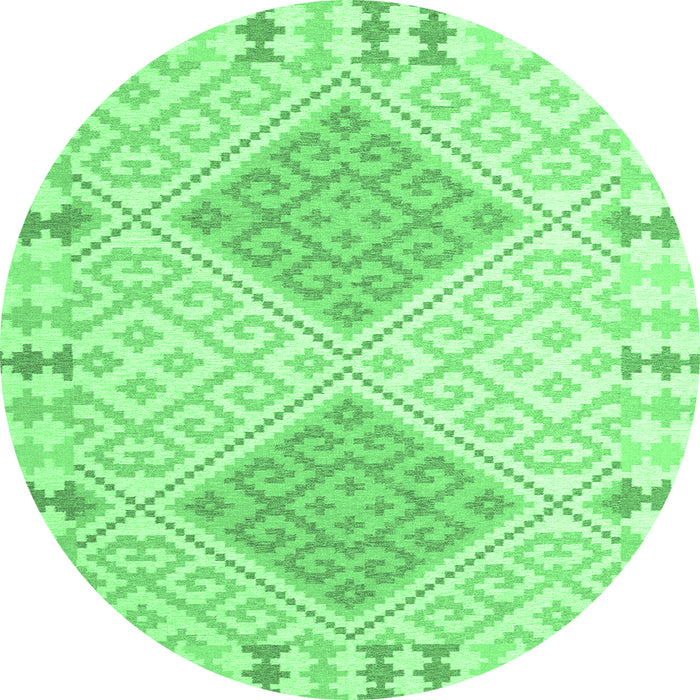 Round Machine Washable Southwestern Emerald Green Country Area Rugs, wshcon1831emgrn