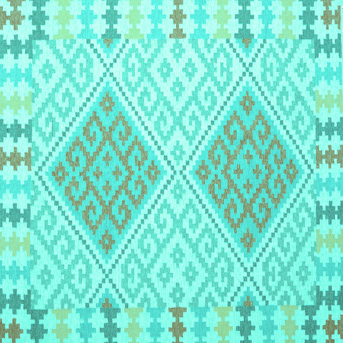 Square Machine Washable Southwestern Turquoise Country Area Rugs, wshcon1831turq