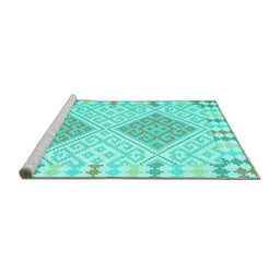 Sideview of Machine Washable Southwestern Turquoise Country Area Rugs, wshcon1831turq