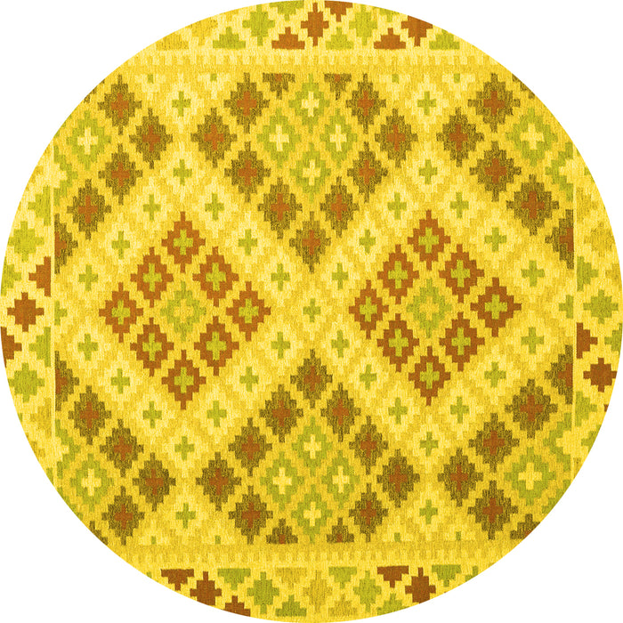 Round Southwestern Yellow Country Rug, con1832yw
