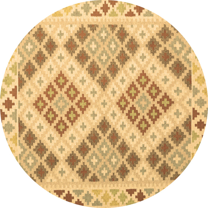 Round Southwestern Brown Country Rug, con1832brn