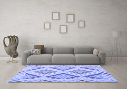 Machine Washable Southwestern Blue Country Rug in a Living Room, wshcon1832blu