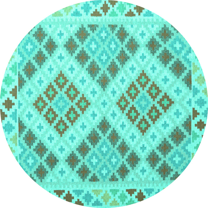 Round Machine Washable Southwestern Turquoise Country Area Rugs, wshcon1832turq
