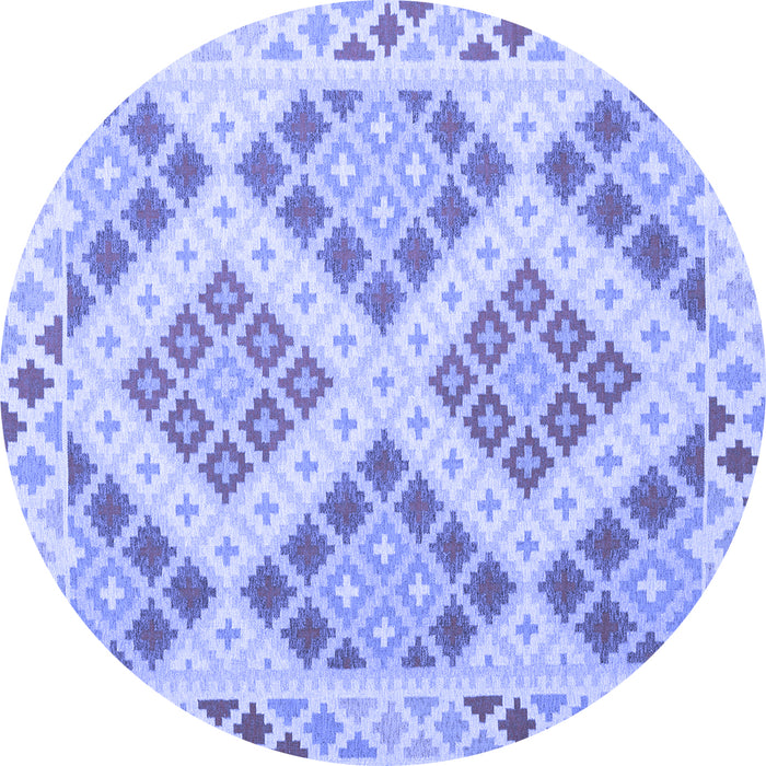 Round Machine Washable Southwestern Blue Country Rug, wshcon1832blu