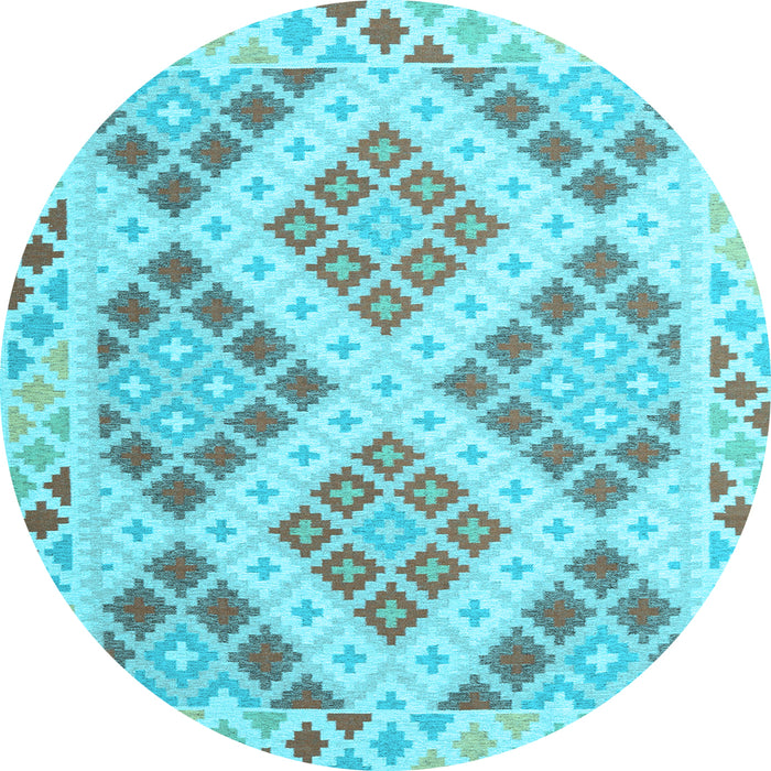 Round Machine Washable Southwestern Light Blue Country Rug, wshcon1832lblu
