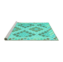 Sideview of Machine Washable Southwestern Turquoise Country Area Rugs, wshcon1832turq