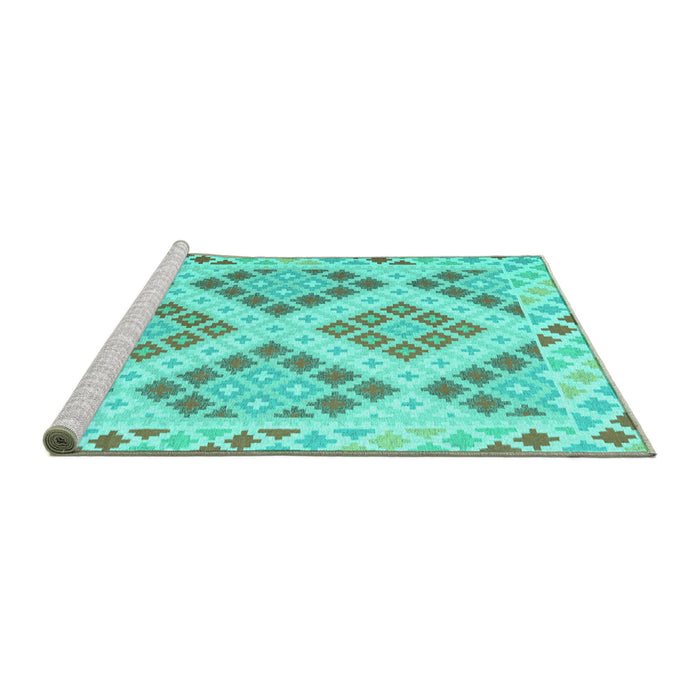 Sideview of Machine Washable Southwestern Turquoise Country Area Rugs, wshcon1832turq