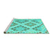 Sideview of Machine Washable Southwestern Turquoise Country Area Rugs, wshcon1832turq