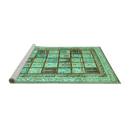Sideview of Machine Washable Abstract Turquoise Contemporary Area Rugs, wshcon1833turq