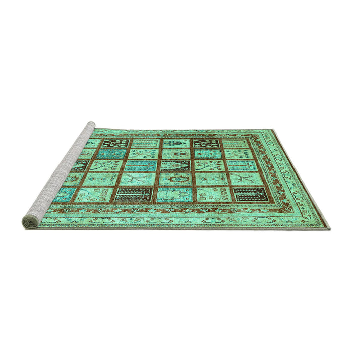 Sideview of Machine Washable Abstract Turquoise Contemporary Area Rugs, wshcon1833turq