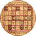 Round Abstract Brown Contemporary Rug, con1833brn