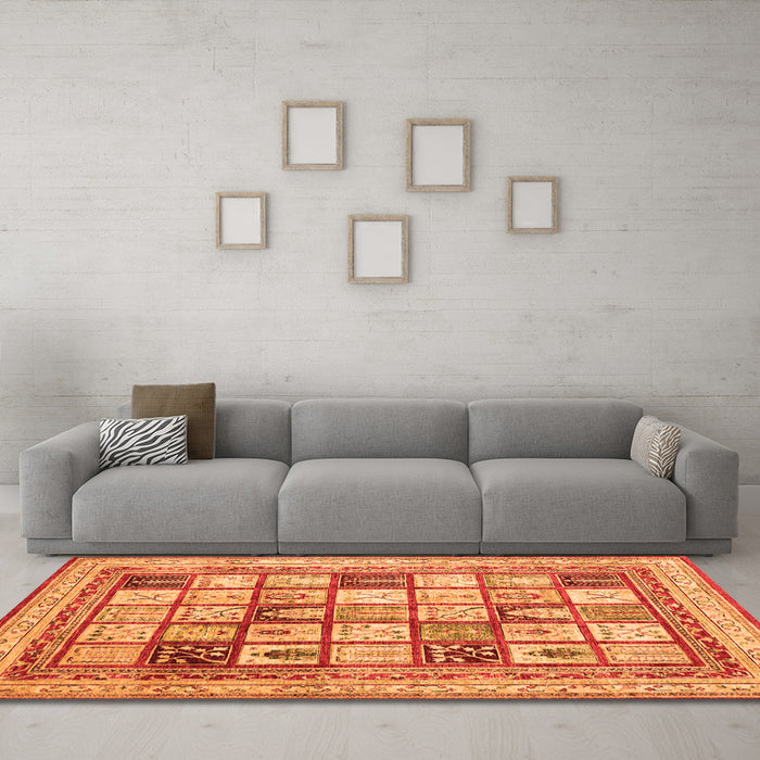 Machine Washable Abstract Orange Contemporary Area Rugs in a Living Room, wshcon1833org