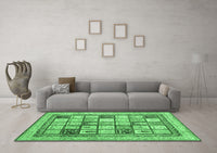 Machine Washable Abstract Emerald Green Contemporary Rug, wshcon1833emgrn