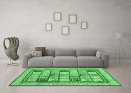 Machine Washable Abstract Emerald Green Contemporary Area Rugs in a Living Room,, wshcon1833emgrn