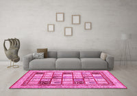 Machine Washable Abstract Pink Contemporary Rug, wshcon1833pnk