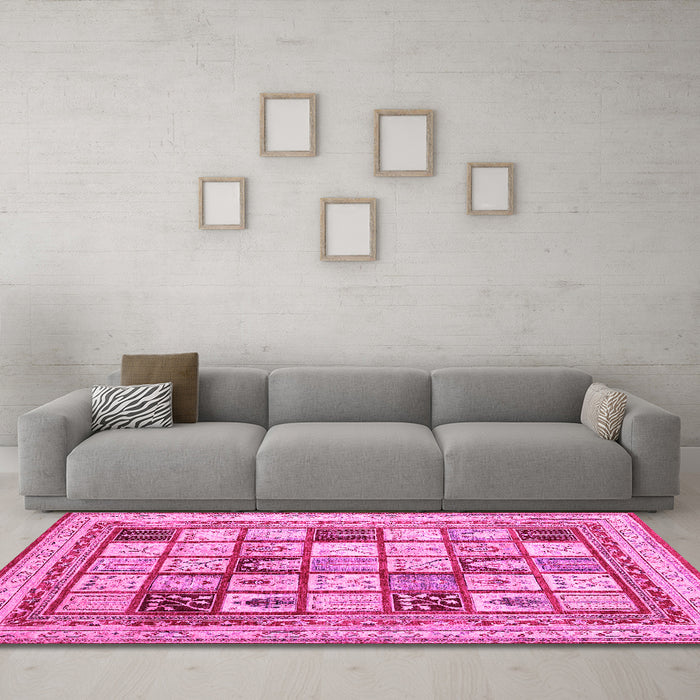 Machine Washable Abstract Pink Contemporary Rug in a Living Room, wshcon1833pnk