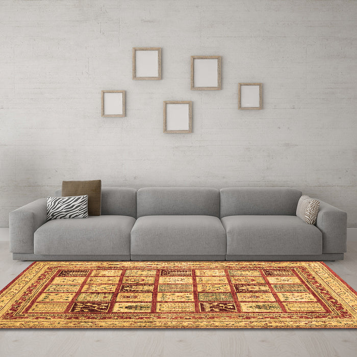 Machine Washable Abstract Brown Contemporary Rug in a Living Room,, wshcon1833brn