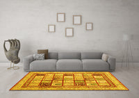 Machine Washable Abstract Yellow Contemporary Rug, wshcon1833yw