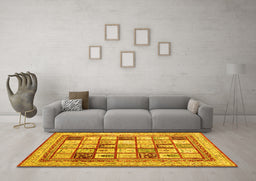 Machine Washable Abstract Yellow Contemporary Rug in a Living Room, wshcon1833yw