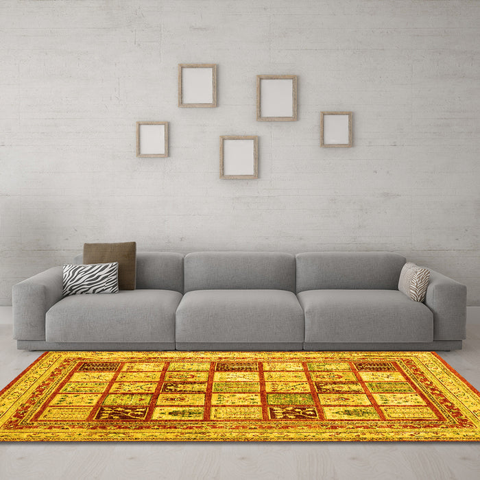 Machine Washable Abstract Yellow Contemporary Rug in a Living Room, wshcon1833yw