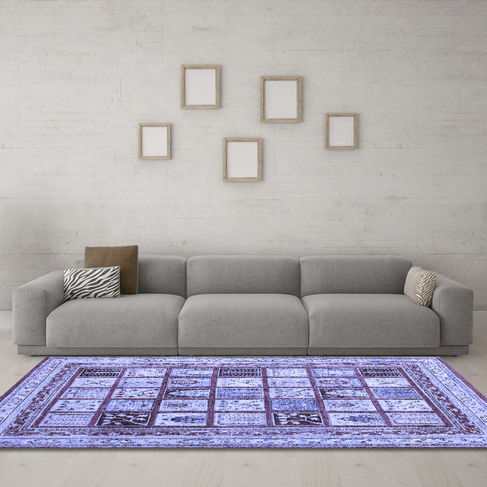 Machine Washable Abstract Blue Contemporary Rug in a Living Room, wshcon1833blu
