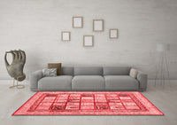 Machine Washable Abstract Red Contemporary Rug, wshcon1833red