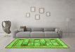 Machine Washable Abstract Green Contemporary Area Rugs in a Living Room,, wshcon1833grn