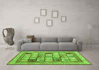 Machine Washable Abstract Green Contemporary Rug, wshcon1833grn