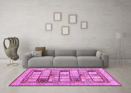 Machine Washable Abstract Purple Contemporary Area Rugs in a Living Room, wshcon1833pur