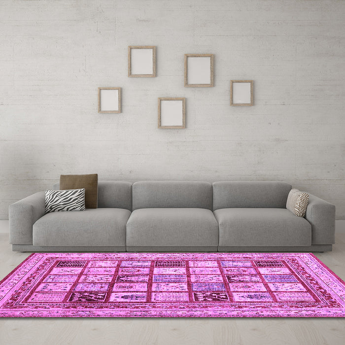 Machine Washable Abstract Purple Contemporary Area Rugs in a Living Room, wshcon1833pur