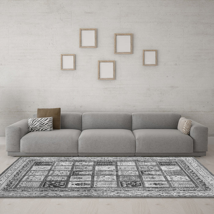 Machine Washable Abstract Gray Contemporary Rug in a Living Room,, wshcon1833gry