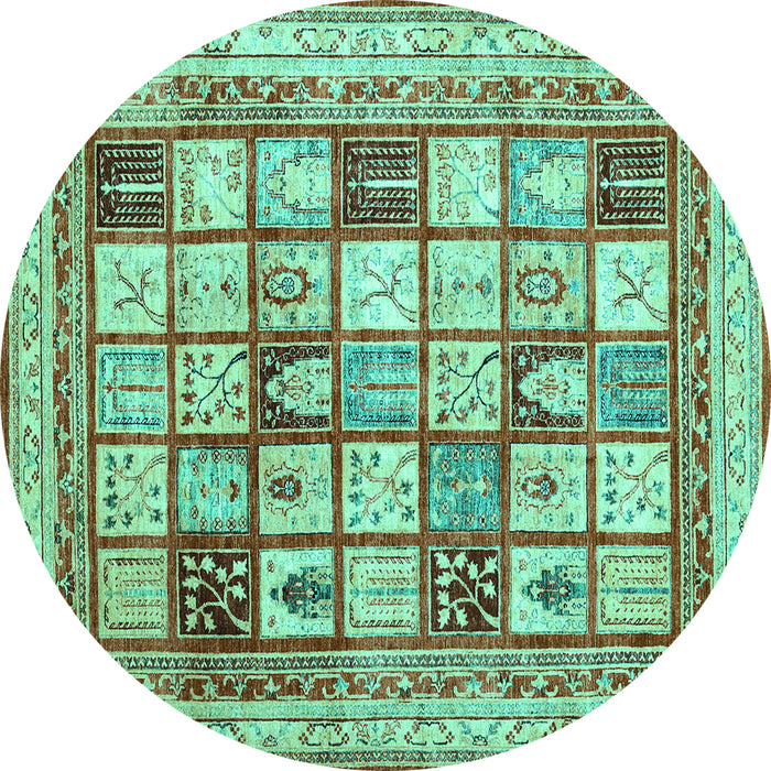 Round Machine Washable Abstract Turquoise Contemporary Area Rugs, wshcon1833turq