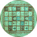 Round Machine Washable Abstract Turquoise Contemporary Area Rugs, wshcon1833turq