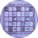 Round Abstract Blue Contemporary Rug, con1833blu