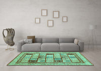 Machine Washable Abstract Turquoise Contemporary Rug, wshcon1833turq