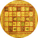 Round Abstract Yellow Contemporary Rug, con1833yw