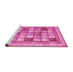 Sideview of Machine Washable Abstract Pink Contemporary Rug, wshcon1833pnk