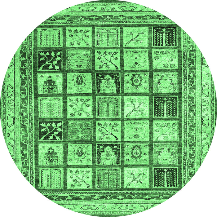 Round Machine Washable Abstract Emerald Green Contemporary Area Rugs, wshcon1833emgrn