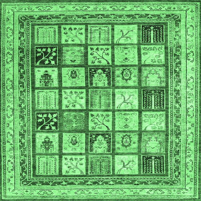 Square Machine Washable Abstract Emerald Green Contemporary Area Rugs, wshcon1833emgrn