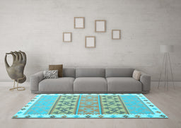 Machine Washable Southwestern Light Blue Country Rug in a Living Room, wshcon1834lblu