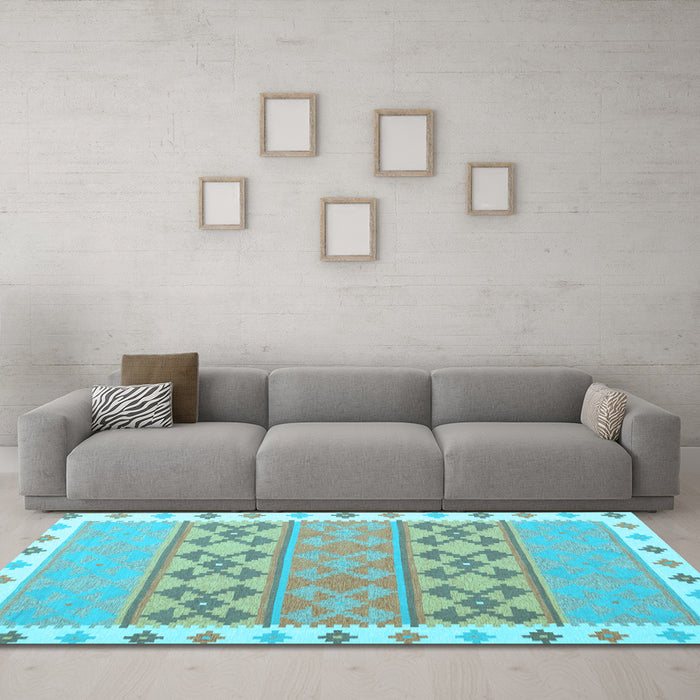 Machine Washable Southwestern Light Blue Country Rug in a Living Room, wshcon1834lblu