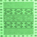 Square Machine Washable Southwestern Emerald Green Country Area Rugs, wshcon1834emgrn