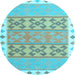 Round Southwestern Light Blue Country Rug, con1834lblu