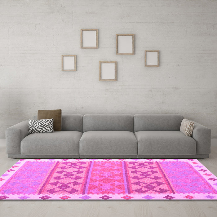 Machine Washable Southwestern Pink Country Rug in a Living Room, wshcon1834pnk