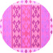 Round Southwestern Pink Country Rug, con1834pnk