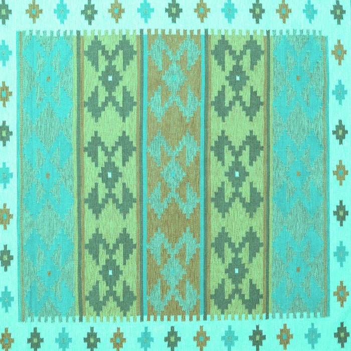Square Machine Washable Southwestern Turquoise Country Area Rugs, wshcon1834turq