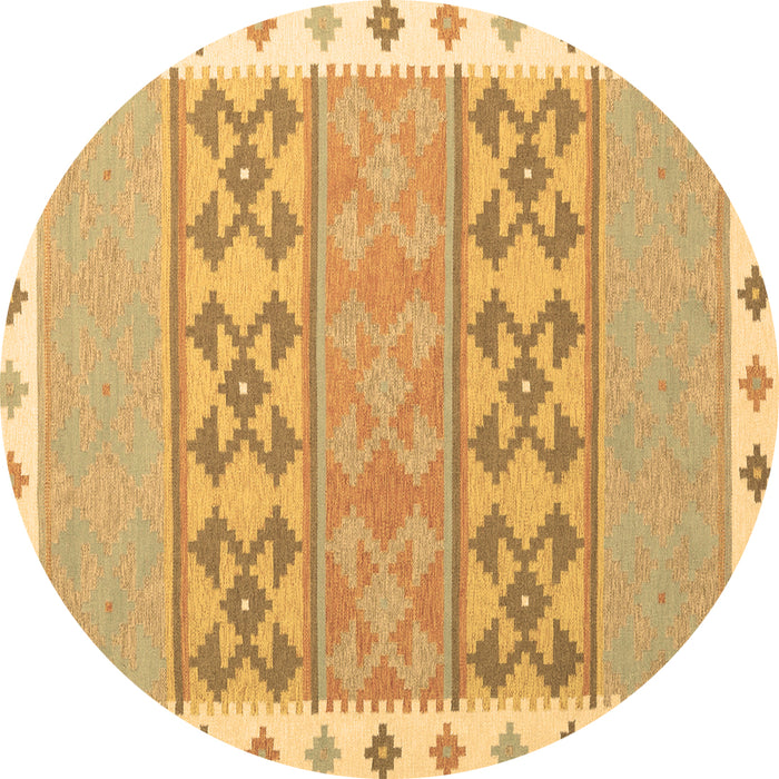Round Southwestern Brown Country Rug, con1834brn