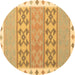 Round Southwestern Brown Country Rug, con1834brn